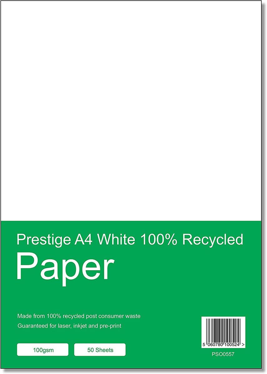 Prestige A4 White 100% Recycled Paper - 100gsm - 50 Sheets — smooth