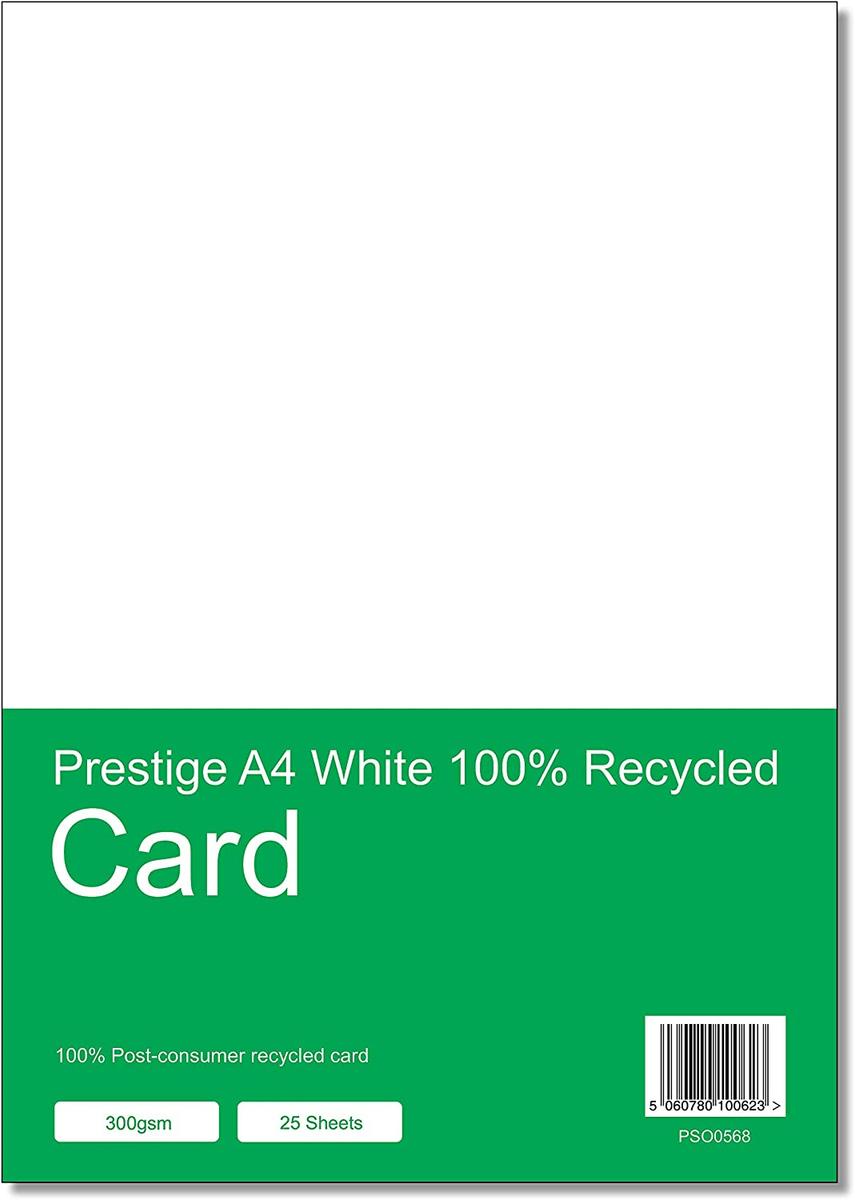 Prestige A4 White 100% Recycled Card- 300gsm - 25 Sheets — smooth