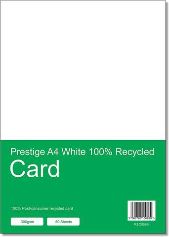 Prestige A4 White 100% Recycled Card- 300gsm - 50 Sheets