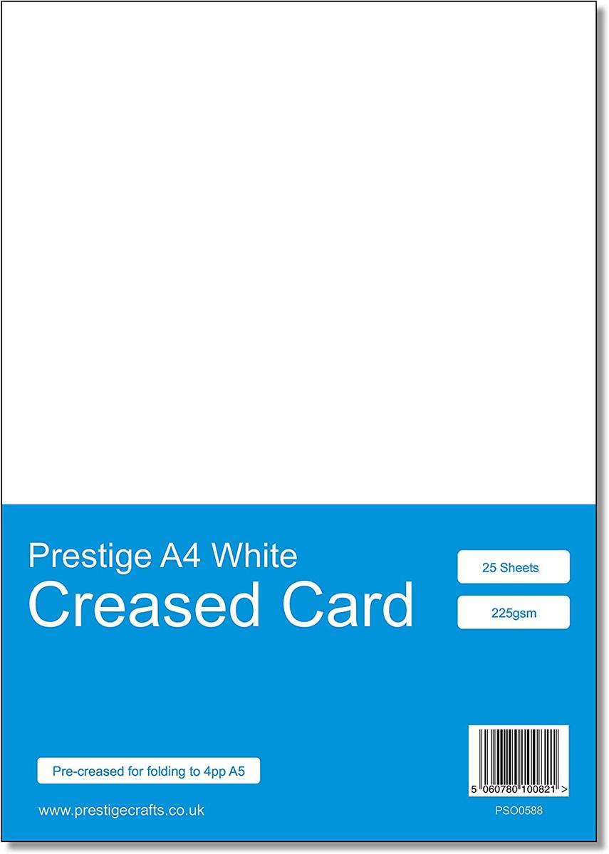 Prestige A4 White Card Creased for Folding to 4pp A5 - 225gsm - 25 Sheets — smooth