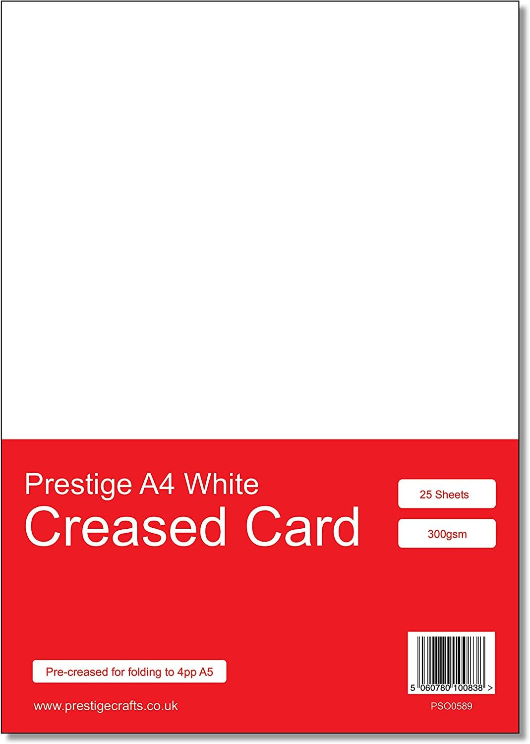 Prestige A4 White Card Creased for Folding to 4pp A5 - 300gsm - 25 Sheets
