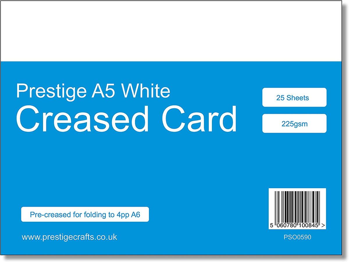 Prestige A5 White Card Creased for Folding to 4pp A6 - 225gsm - 25 Sheets — smooth