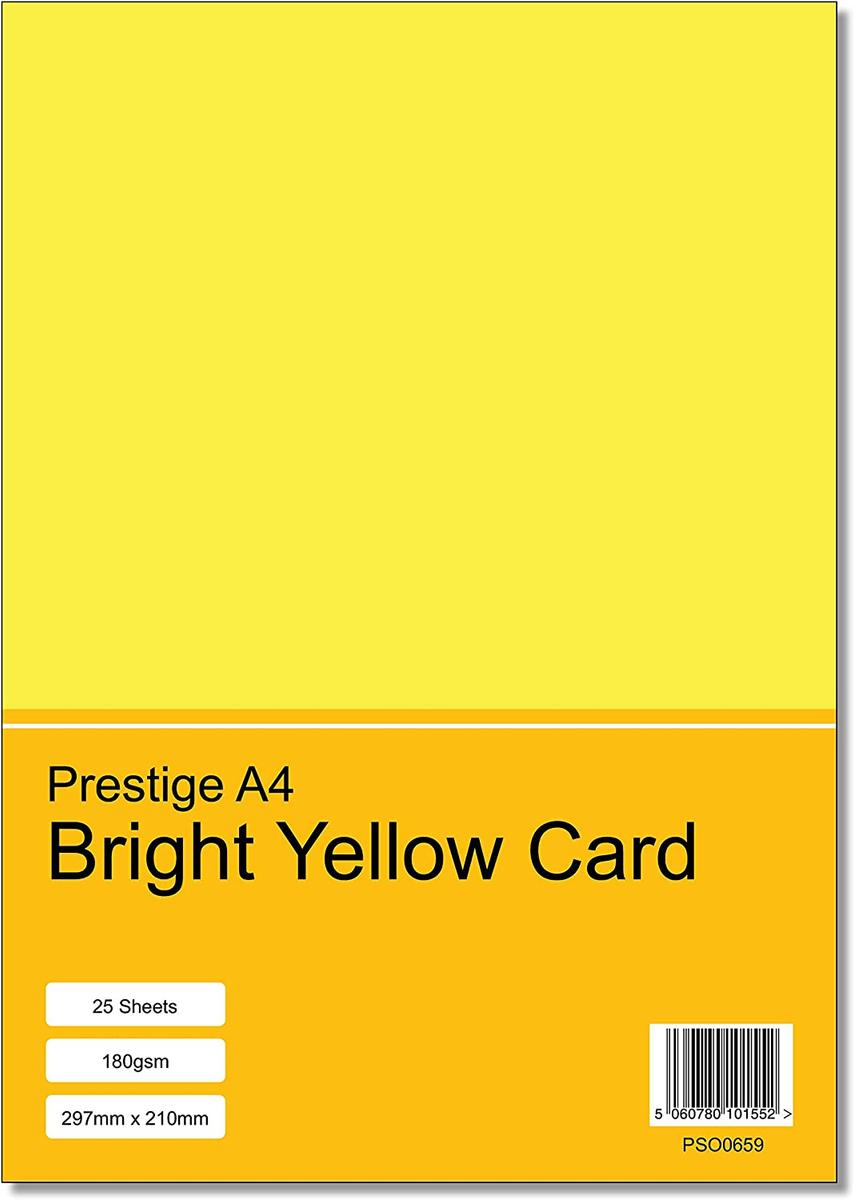 Prestige A4 Bright Yellow 180gsm Card x 25 Sheets — smooth