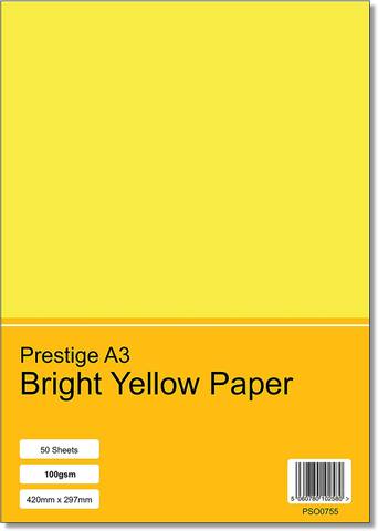 Prestige A3 Bright Yellow 100gsm Paper x 50 Sheets