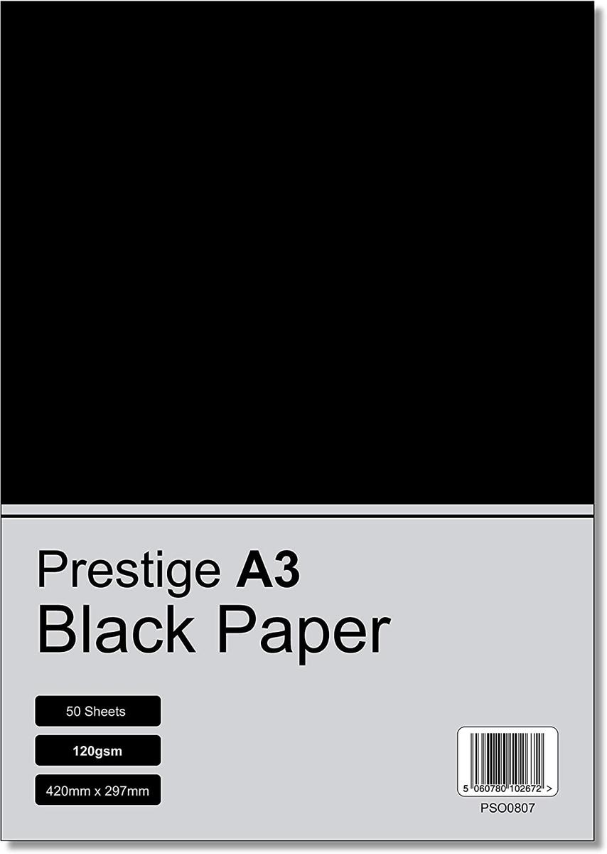 Prestige A3 Black 120gsm Craft Paper x 50 Sheets — smooth