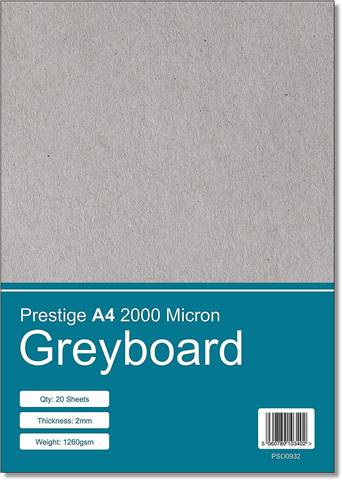 Prestige A4 Greyboard 2000mic - 2mm Thick - 20 Sheets