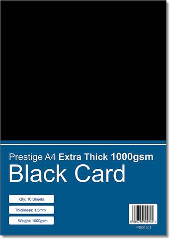 Black Card A4 Extra Thick 1000gsm - 1.5mm Thick Mounting Craft Card - 10 Sheets