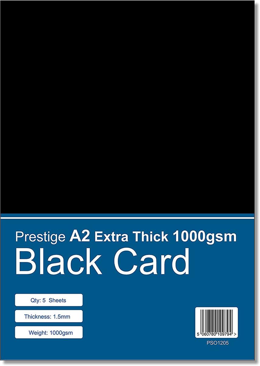 Black Card A2 Extra Thick 1000gsm - 1.5mm Thick Mounting Craft Card - 5 Sheets — smooth