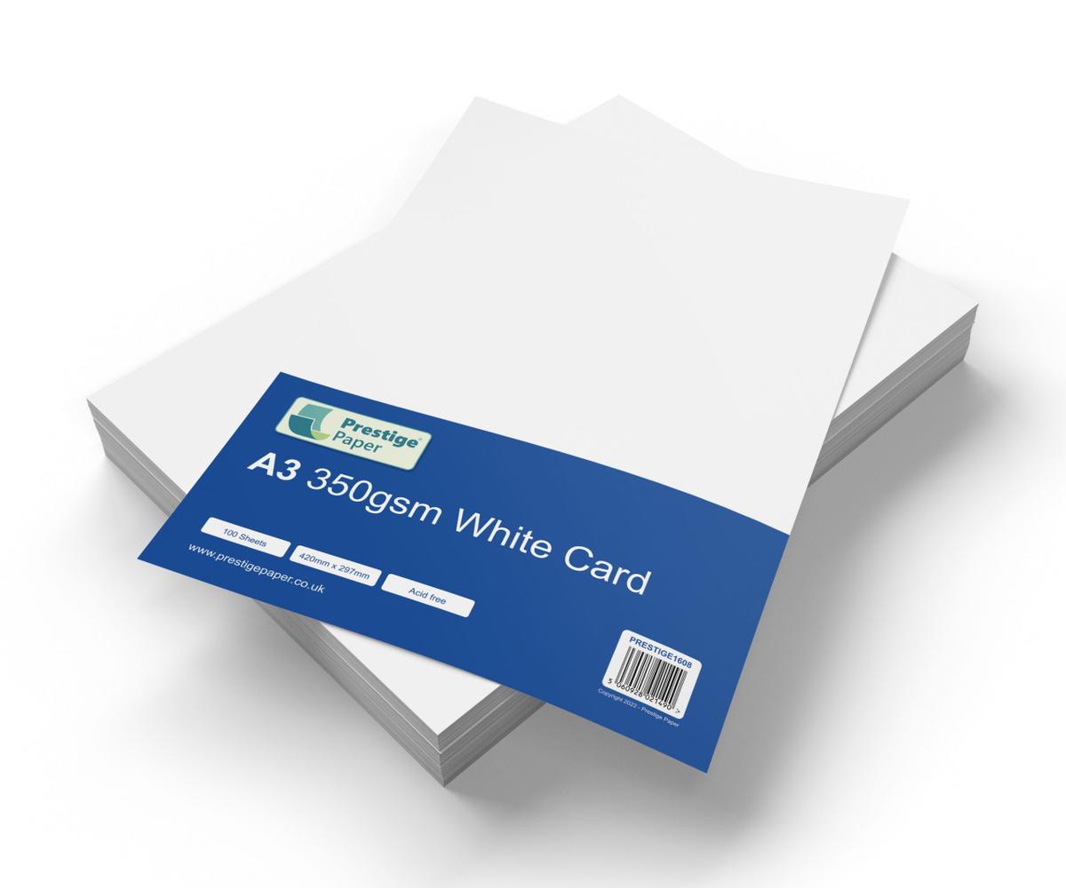Prestige A3 White Craft Card - Acid Free - 350gsm - 100 Sheets — smooth