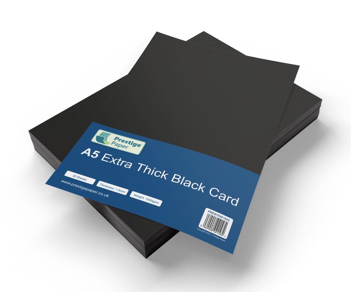 Black Card A5 Extra Thick 1000gsm - 1.5mm - 20 Sheets — smooth