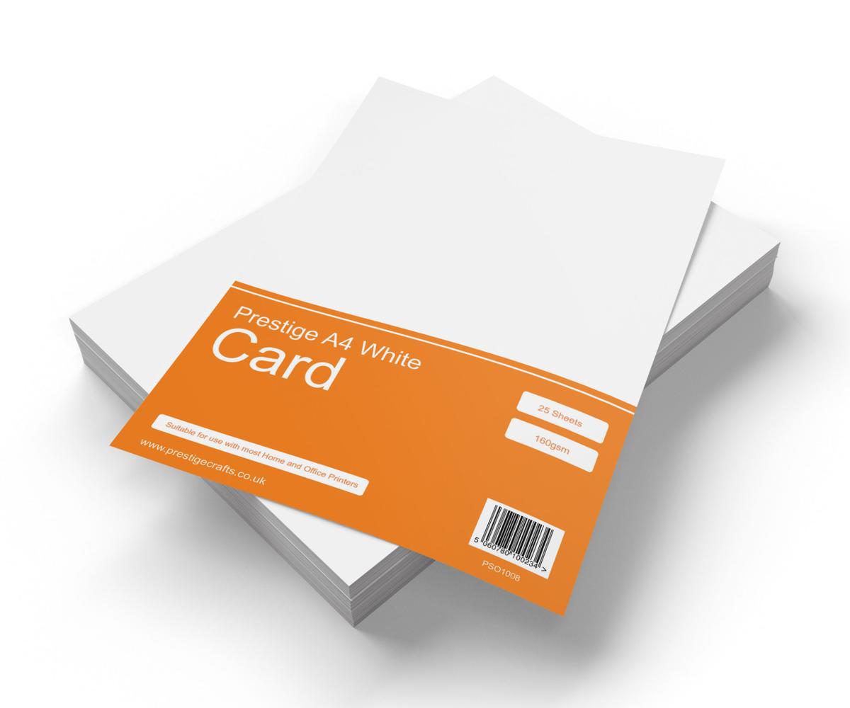 Prestige 160gsm White Card - Printer/Printing Card - A4 Craft Card - 25 Sheets per Pack — smooth