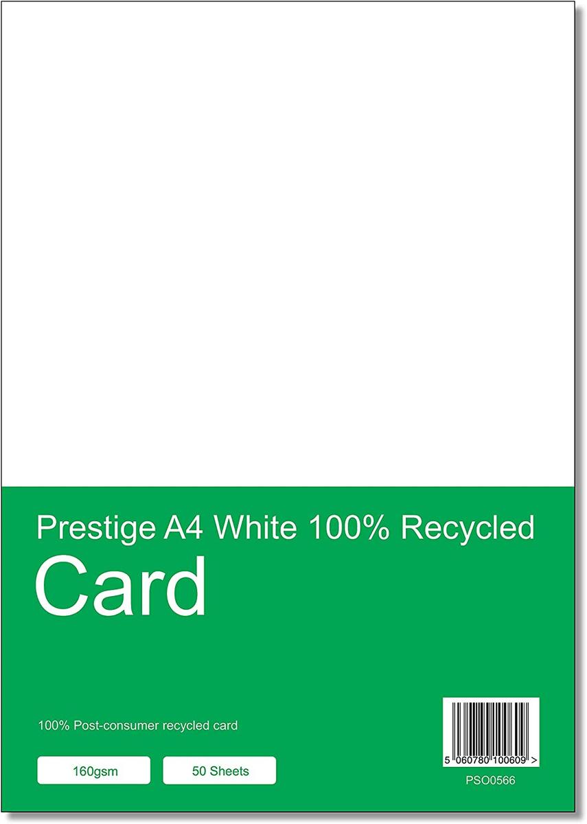 Prestige A4 White 100% Recycled Card - 160gsm - 50 Sheets — smooth