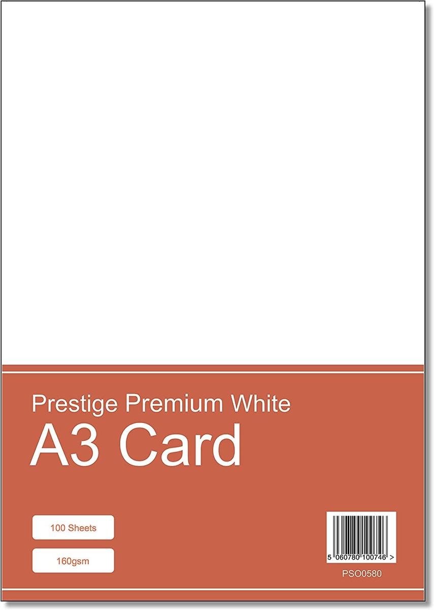 Prestige A3 160gsm White Card Pack - 100 Sheets — smooth