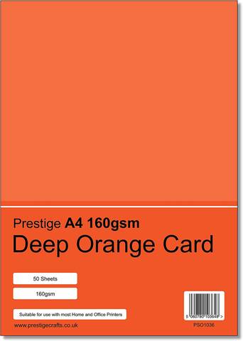 Prestige A4 160gsm Deep Orange Card - 50 Sheets per Pack