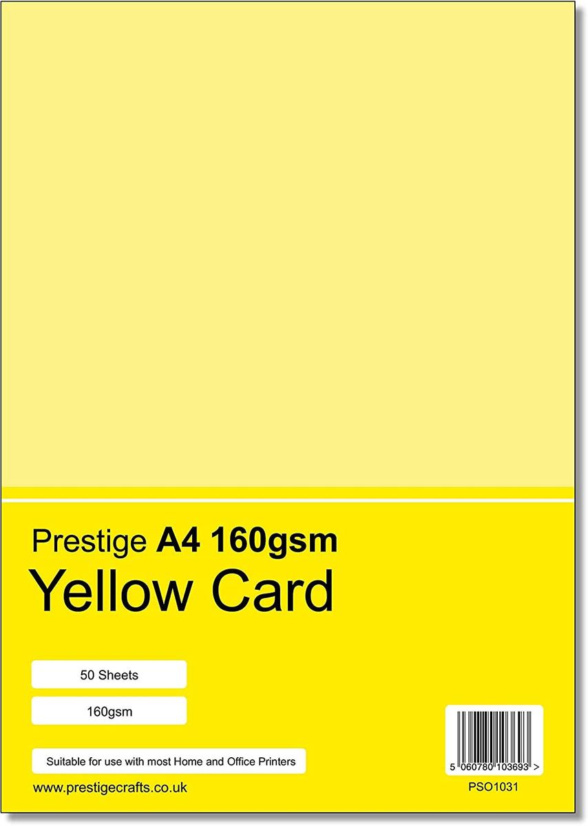 Prestige A4 160gsm Yellow Card - 50 Sheets per Pack — smooth