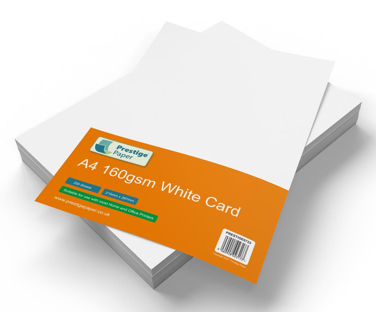 Prestige A4 160gsm White Card - Laser/Inkjet Card - 250 Sheets per Pack — smooth