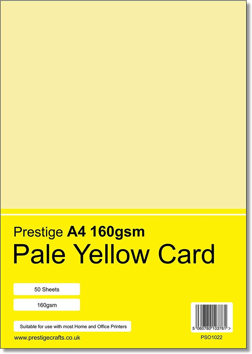 Prestige A4 160gsm Pale Yellow Card - 50 Sheets per Pack — smooth
