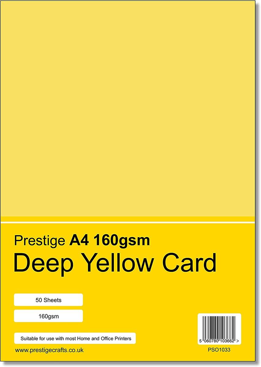 Prestige A4 160gsm Deep Yellow Card - 50 Sheets per Pack — smooth